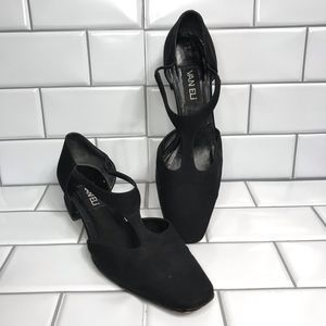 VANELI Size 9M Aladin Black Pesca Fabric Dance/Theater Heels; Preloved